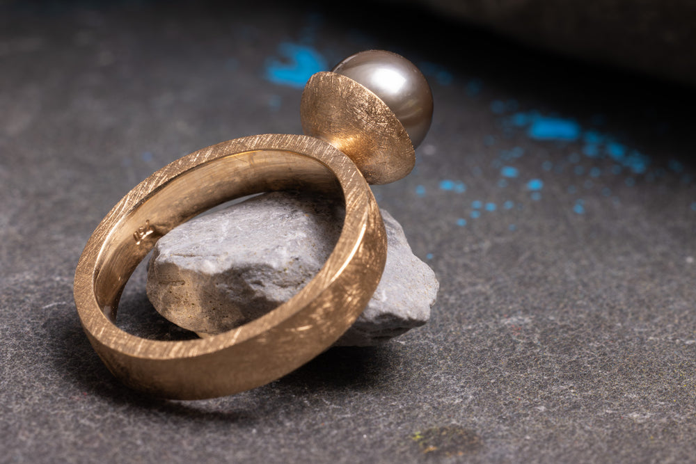 Unikat Verlobungsring Vorsteckring 750er Roségold Pearl 1 seitlich