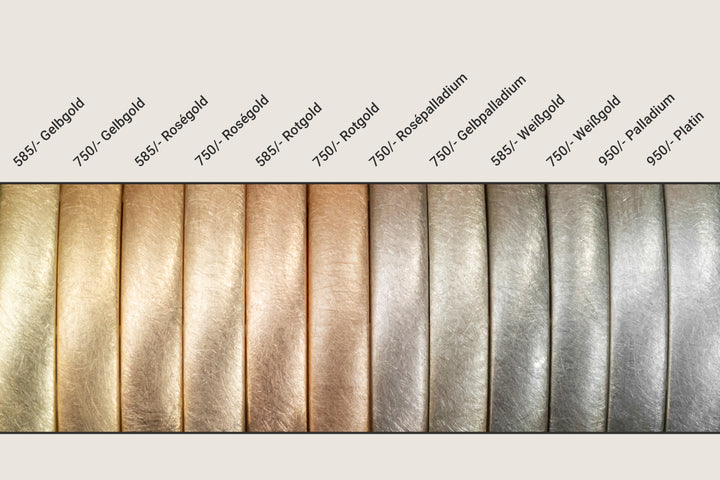 Farbpalette aus verschiedenen Edelmetallen